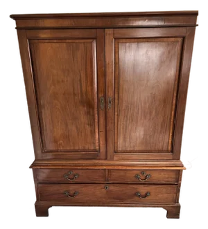 George II Style Dwarf Linen Chest in Cherry With Paneled Doors and Drawers