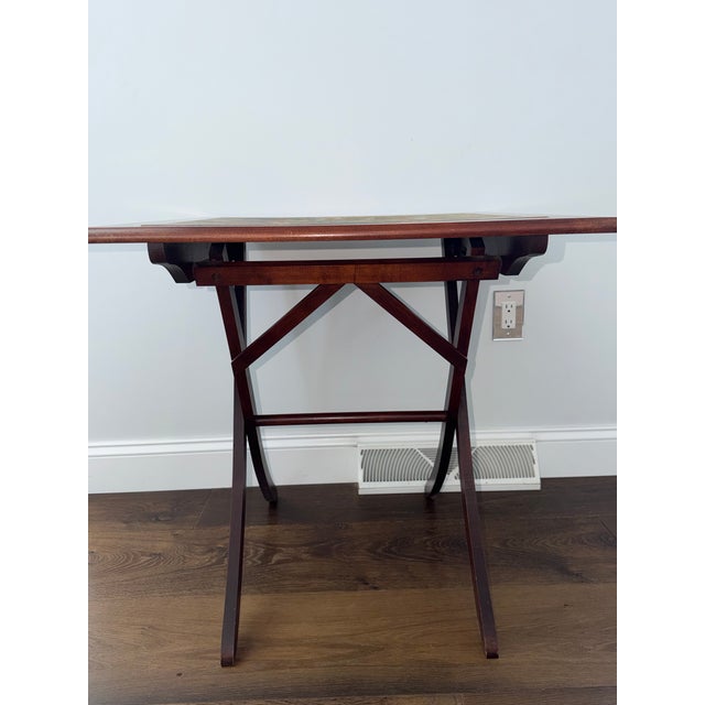 Vintage Hand-Painted Floral Folding Table With Wood Frame For Sale - Image 4 of 6