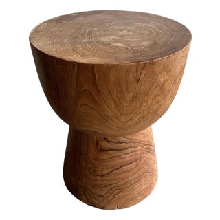 Sculptural Teak Wood Side Table, With Stunning Wood Textures, Modern Organic For Sale