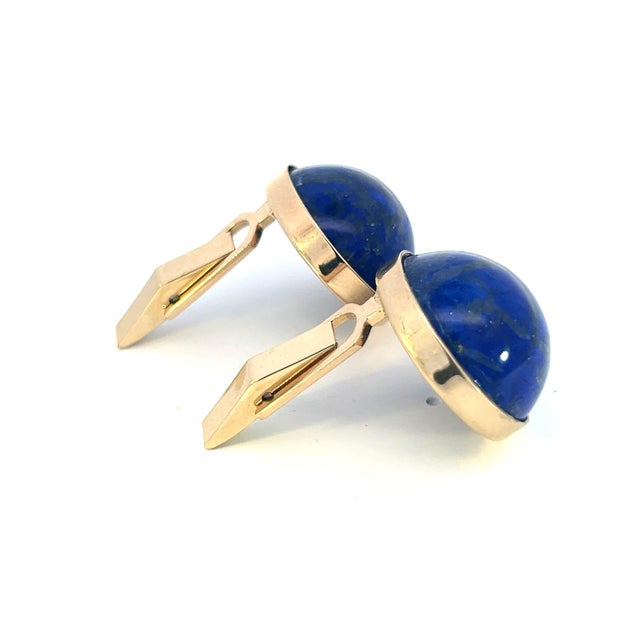 Natural Lapis Lazuli Cufflinks 14k Y Gold 40 CTW Certified, Pair For Sale - Image 12 of 13