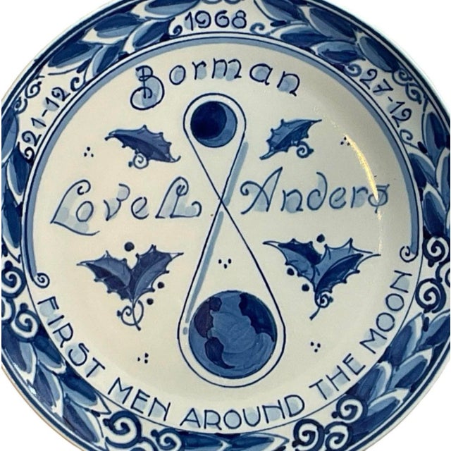 Illustration Royal Delft “First Men Around the Moon” 7” Plate 1968 Apollo 8 Mid-Century Holland For Sale - Image 3 of 4