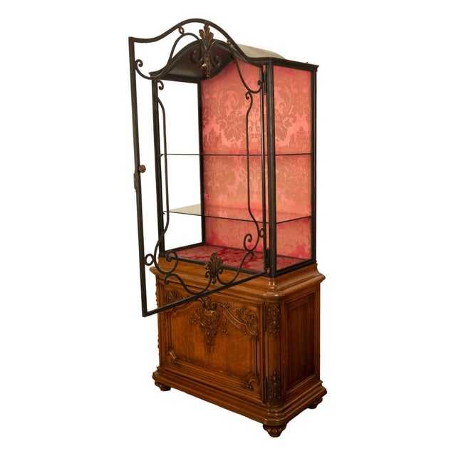 Burnt Umber Antique French Louis Vvi Carved Oak Iron & Glass Vitrine by Maison Soubrier 1900 For Sale - Image 8 of 18