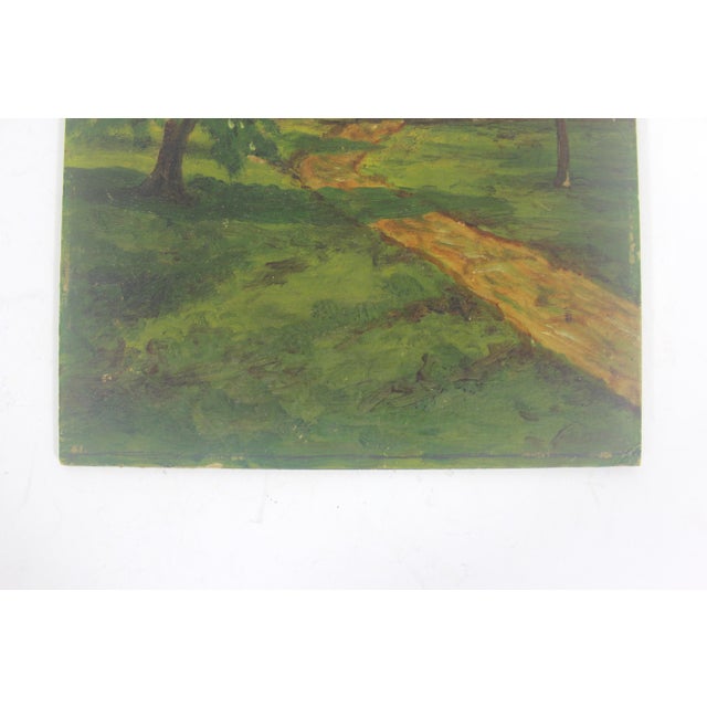 Early 20th Century Vintage Oil Painting of a Landscape With Castle Gate Unframed Small Europe For Sale - Image 5 of 8