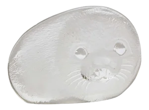 Etched Crystal Baby Seal Sculpture by Mats Jonasson Sweden