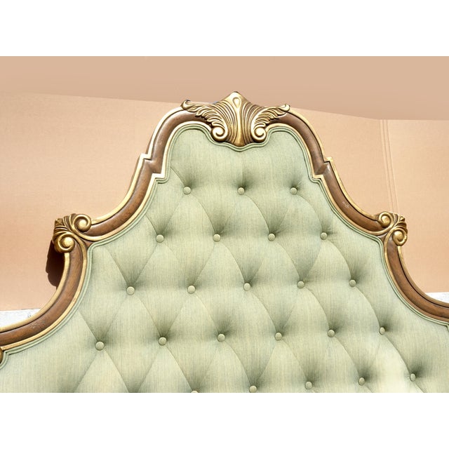 1990s Headboard ~ French Provincial Louis XVI Style Green Tufted Full Queen Headboard For Sale - Image 5 of 15