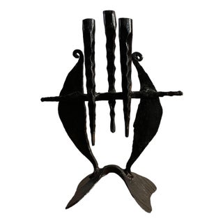 David Palombo, Brutalist Hand Forged Iron Sculpture Candelabra Candle Stick Israeli Art Palombo, c.1950's For Sale