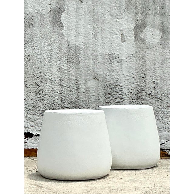 White Vintage Coastal Molded Fiberglass Outdoor Side Tables - A Pair For Sale - Image 8 of 11