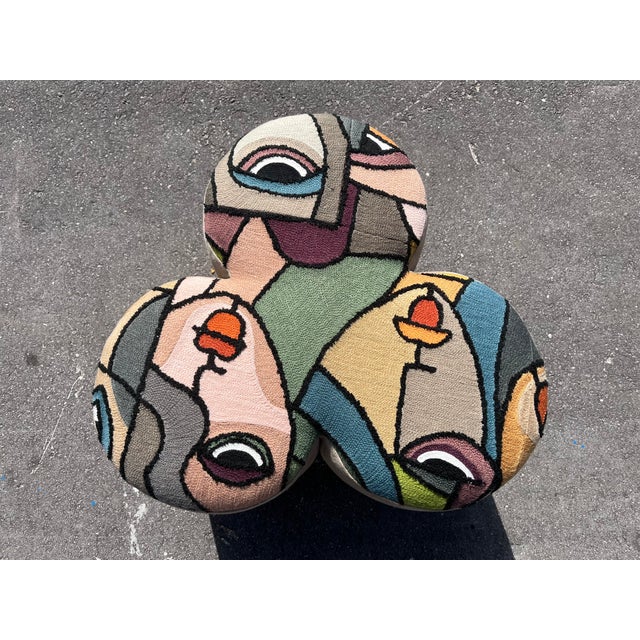 Textile Pair of Designer Poufs, Stools, Ottomans, Patchwork Fabric, Italy, Picasso For Sale - Image 7 of 15