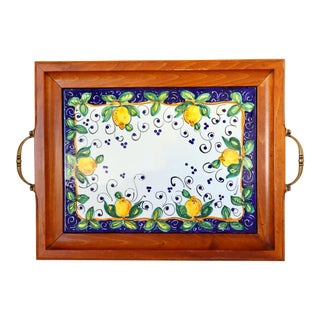 Hand Painted Italian Faience Tile Tray For Sale