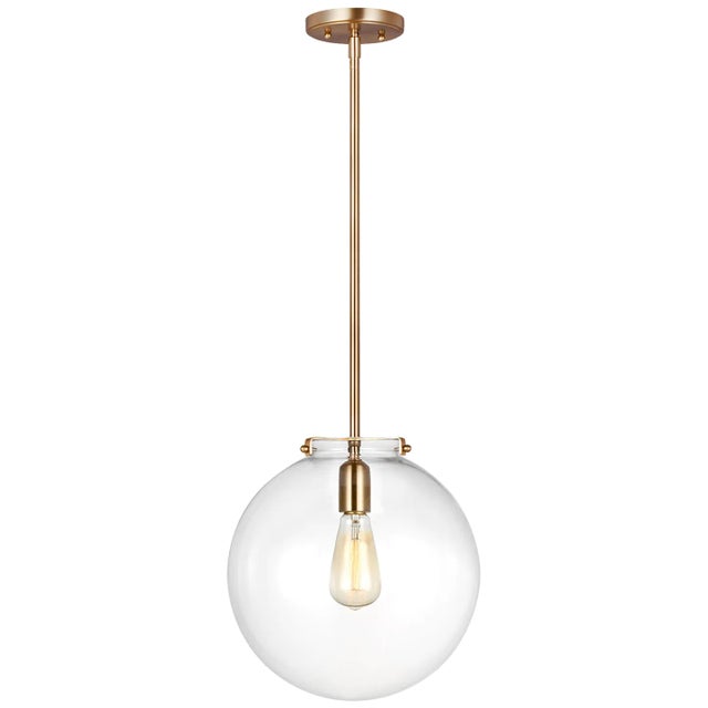 Transitional Thomas O'Brien By Visual Comfort Studio Kate 1-Light Sphere Pendant in Satin Brass For Sale - Image 3 of 3