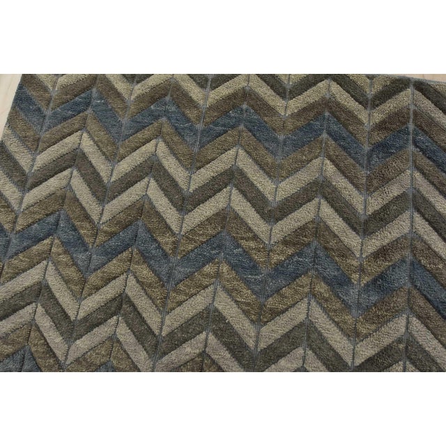 Chevron Rug 8' X 10'2'' Gray Blue Wool Contemporary Hand-Knotted Carpet For Sale In Philadelphia - Image 6 of 12