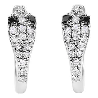 10K White Gold 1/5 Cttw Diamond Snake Eyes Huggy Hoop Earrings For Sale