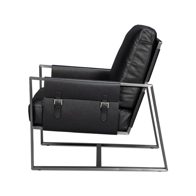 Mid-Century Modern Black Leather Sling Accent Chair For Sale - Image 3 of 10