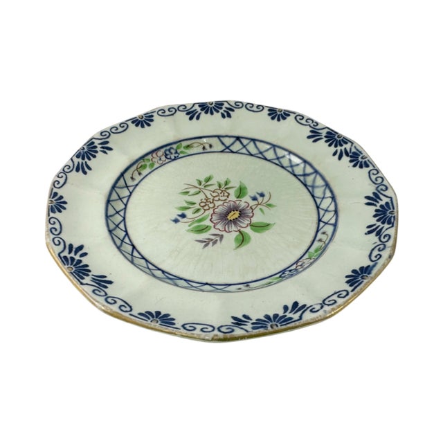 Pair Antique Adams England Calyx Ware Hand Painted Floral Saucers / Dishes For Sale - Image 4 of 9