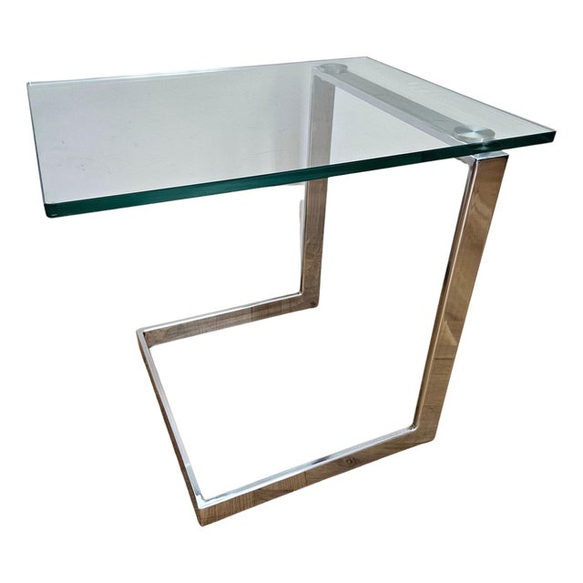 Mid-Century Cantilevered Glass & Chrome Side Coffee Table Gebra, 1980s For Sale