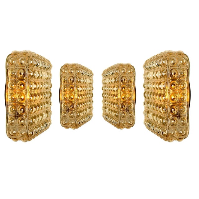 Gold Square Shaped Bubble Glass Wall Lights by Glashütte for Limburg, 1970s, Set of 2 For Sale - Image 8 of 11