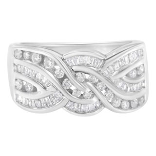 10K White Gold Diamond Bypass Ring (1 Cttw, H-I Color, I1-I2 Clarity) - Size 6-3/4 For Sale