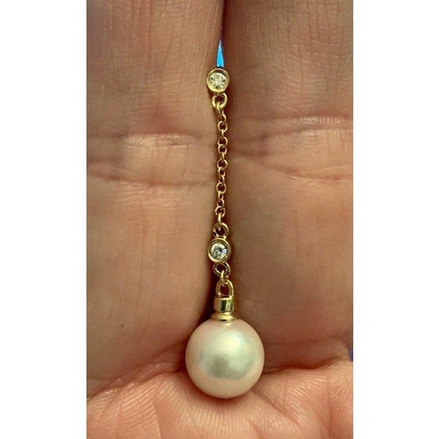 Diamond Akoya Pearl Earrings 14k Yellow Gold 0.12 TCW Women Certified For Sale - Image 4 of 6