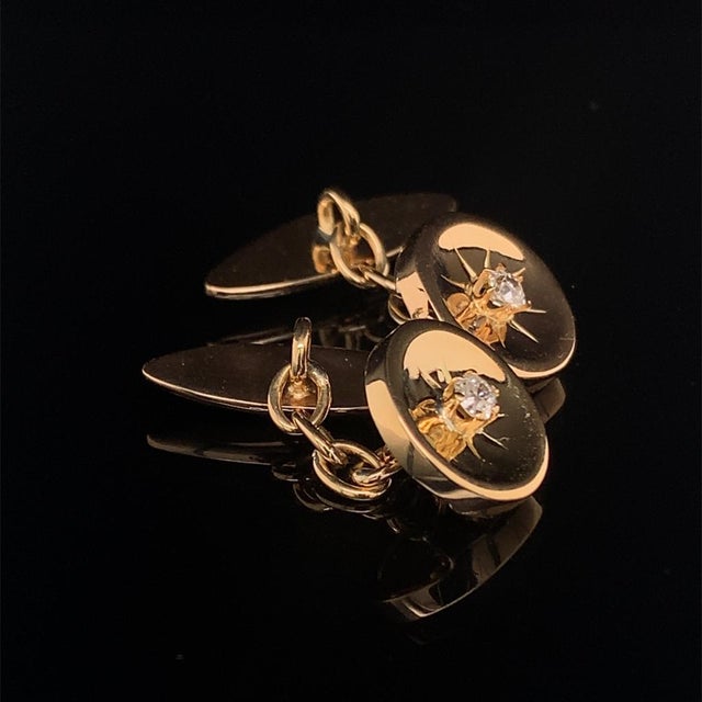 Diamond 14k Yellow Gold Cufflinks Certified, Pair For Sale - Image 10 of 11