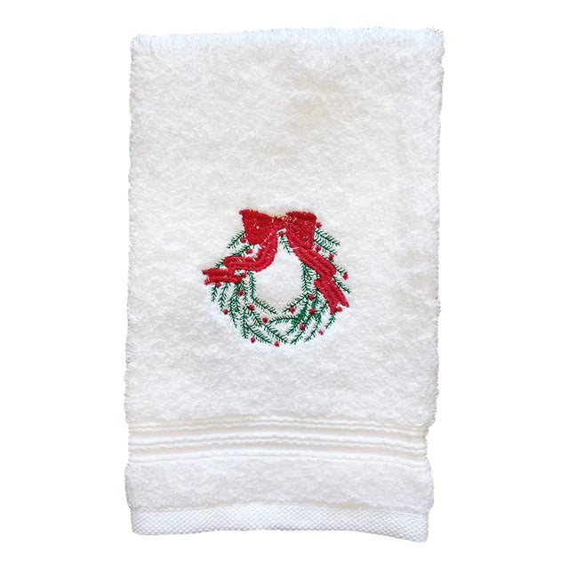 Christmas Wreath Terry Guest Towel, Embroidered For Sale