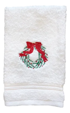 Christmas Wreath Terry Guest Towel, Embroidered