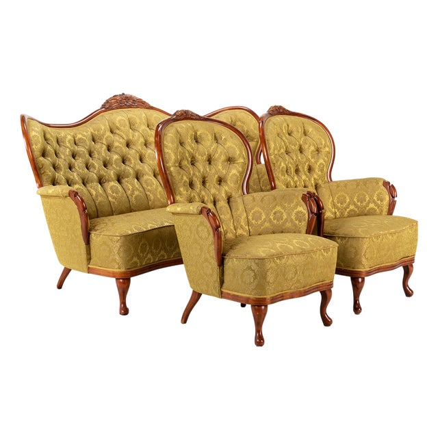 Vintage Rococo-Style Lounge Group, 1940s, Set of 3 For Sale