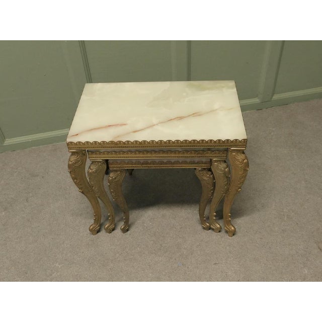 Brass Nesting Tables with Marble Tops, 1920, Set of 3 For Sale - Image 6 of 8