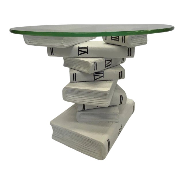 Painted Black and White Stack of Books Side Table For Sale