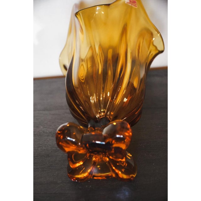 Viking Glass Epic Amber Drape Swung Glass Vase Art 1960s For Sale - Image 11 of 12