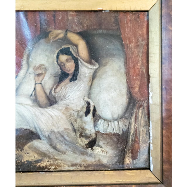 19th Century French or Continental Interior Genre Scene of a Lady With Dog, Oil on Tin For Sale - Image 9 of 15