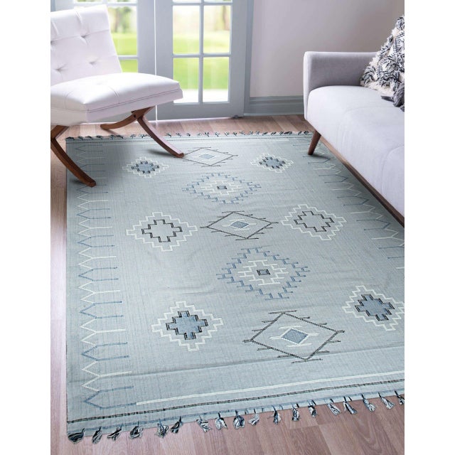 Contemporary 5x8 Rustic Penelope Silver Geometric Modern Flatweave Carpet Rug For Sale - Image 3 of 10