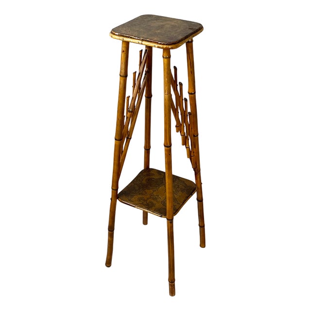 Italian Art Nouveau Style Pedestal in Brown Leather and Bamboo, 1930s For Sale