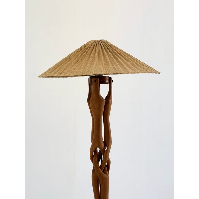 Beige Sculptural Hand-Carved Table Lamp in Teak Wood, 1970s For Sale - Image 8 of 13