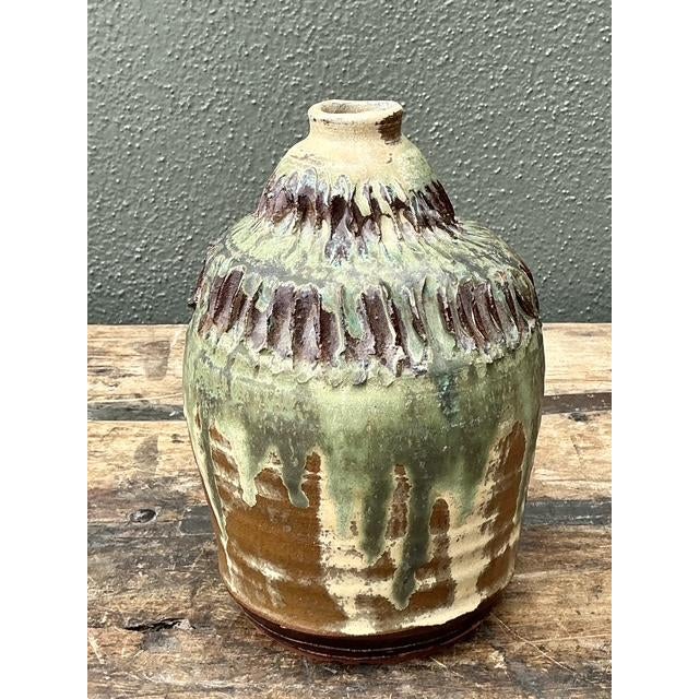 Late 20th Century Vintage Original Studio Pottery Ribbed Vase For Sale - Image 5 of 12