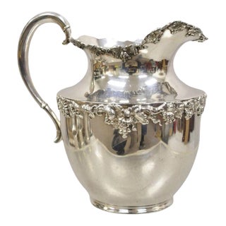 Vintage English Victorian Style Silver Plated Grapevine Pattern Water Pitcher For Sale