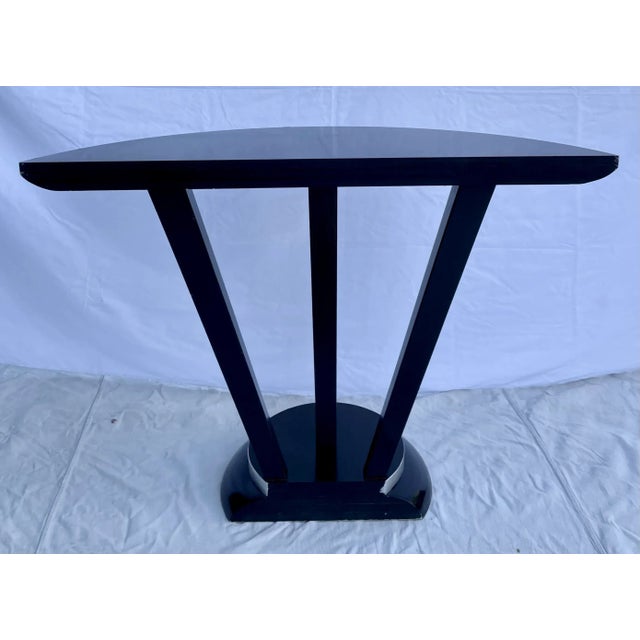 Black 1980s Postmodern Black Lacquer Art Deco Demi-Lune Console Table For Sale - Image 8 of 13