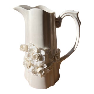 White Ceramic Floral Vintage Pitcher For Sale
