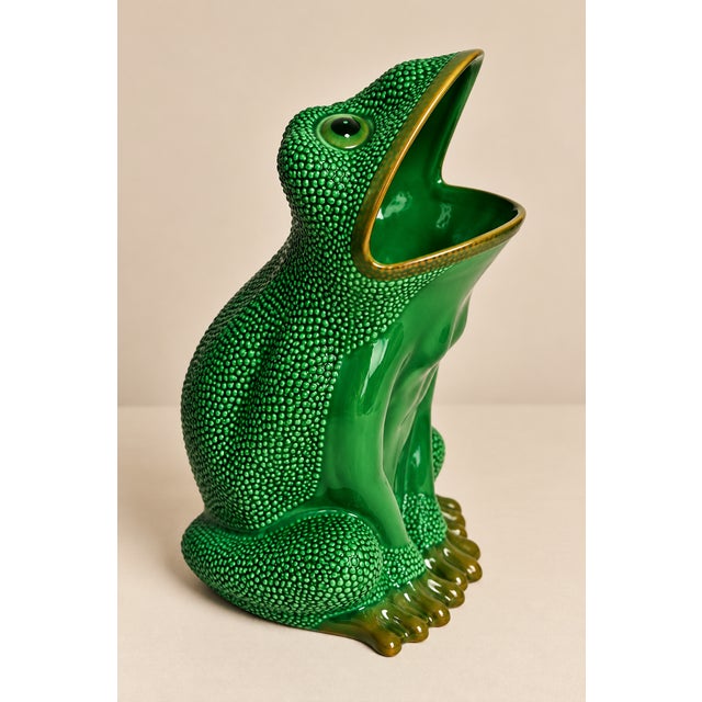 Ceramic Mid 20th Century Gumps Vintage Italian Porcelain Frog Umbrella Stand For Sale - Image 7 of 9