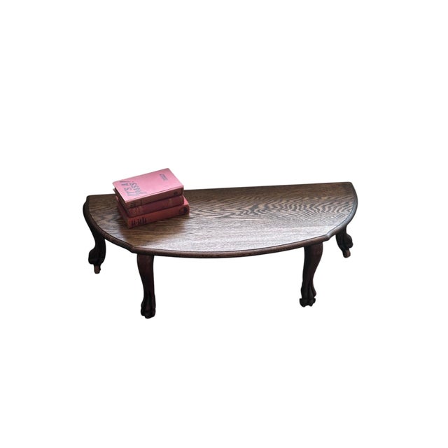 Wood Antique Tiger Oak Demilune Table on Casters For Sale - Image 7 of 7