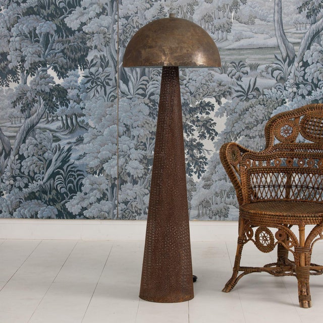 Midcentury French rigitulle (perforated metal) tole floor lamp in the manner of Mathieu Matégot. Circa 1950. Wonderful...