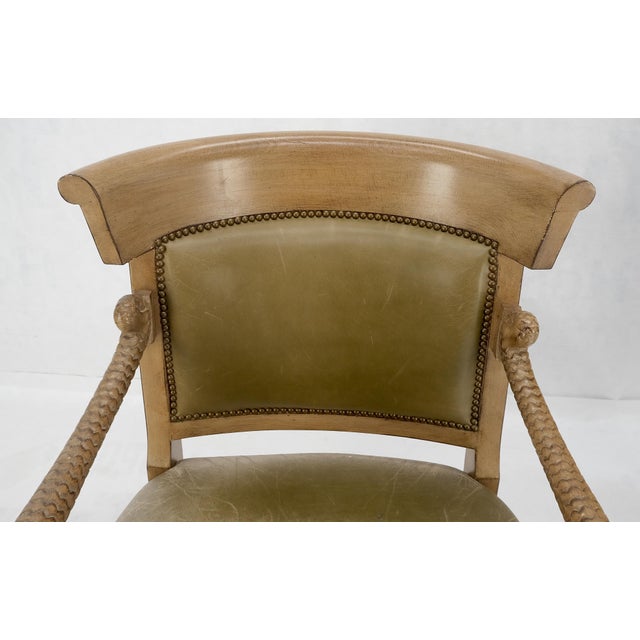 Carved Dolphins Shape Arms Rounded Back Lounge Chairs Leather Upholstery AS IS For Sale - Image 14 of 18