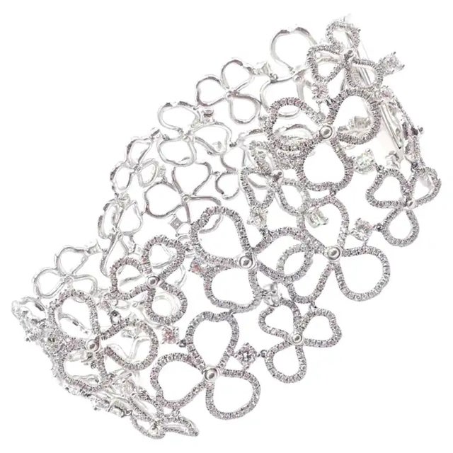 Modern Tiffany & Co. Paper Flowers Platinum Diamond Wide Bracelet For Sale - Image 3 of 10