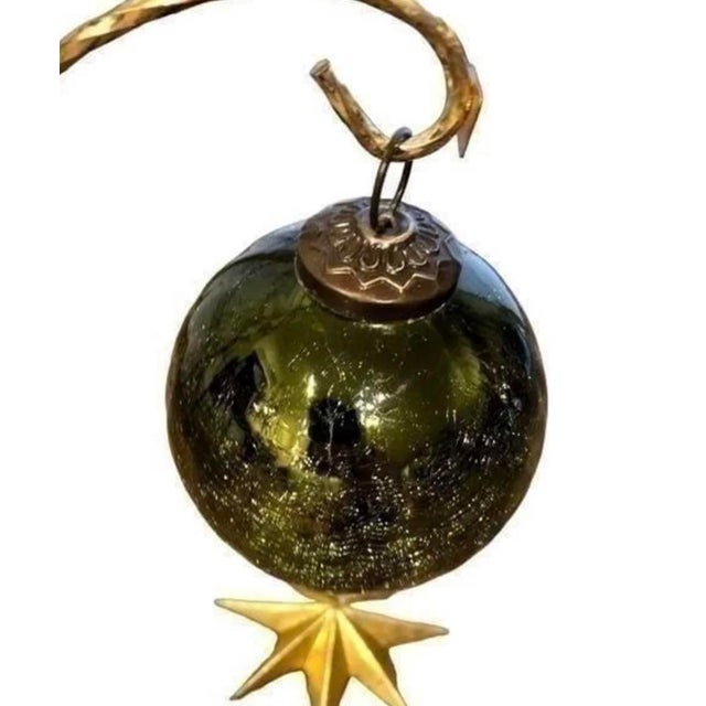 Vintage German Large Glass Hanging Ball Ornament on Gold Star Stand For Sale - Image 4 of 7
