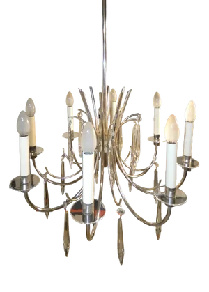 Mid-Century Modern Chandelier in Silver and Crystal attributed to Gaetano Sciolari, Italy, 1970s