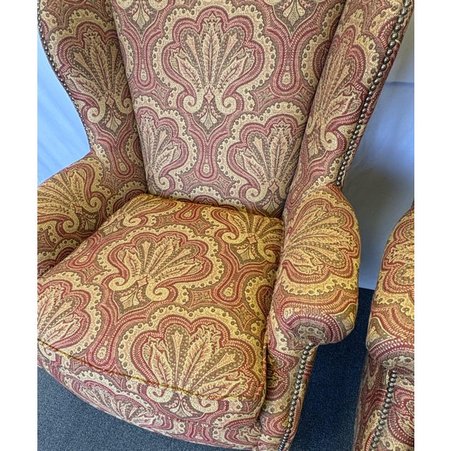 Wood Lexington Home Brands Wing Chairs With Nailhead Trim - A Pair For Sale - Image 7 of 18