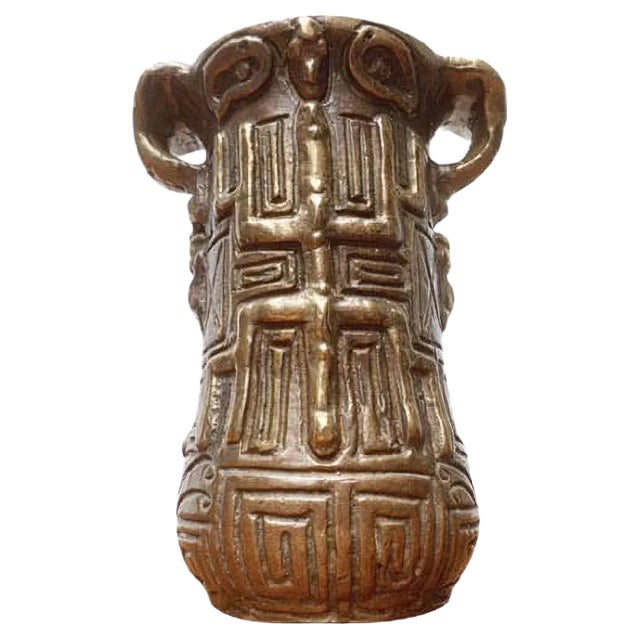 Vintage German Brutalist Bronze Totem Pot by Horst Dalbeck for HDV Dalbeck For Sale