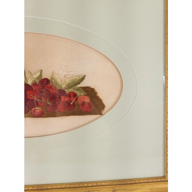 Mid 19th Century 19th Century American Folk Art Americana Needlework Embroidery of Cherries For Sale - Image 5 of 8