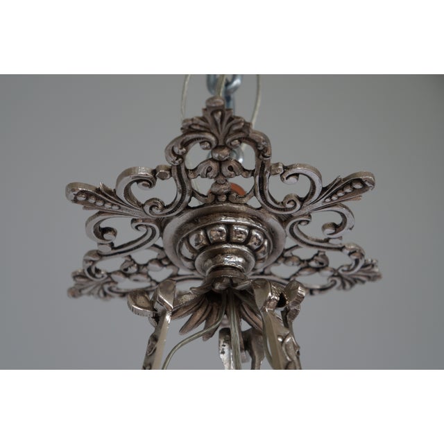 1920s Degue French Art Deco Pendant Chandelier Circa 1930 - Frosted Glass & Nickeled Bronze For Sale - Image 5 of 10