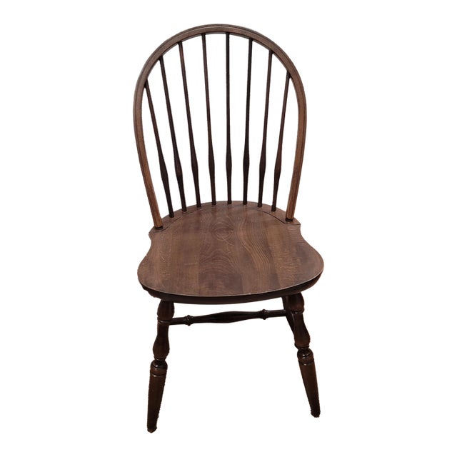 Vintage Spindle Back Wooden Chair Farmhouse Dark Solid Wood Country For Sale