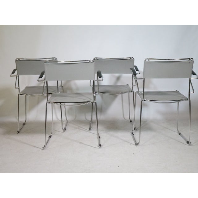 1970s Mid-Century Stackable Chrome and Leather Chairs, Italy, 1970s, Set of 4 For Sale - Image 5 of 15